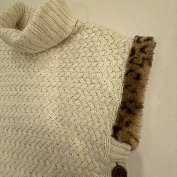 Aspen Kids Faux Fur Sleeveless Turtleneck Knit Poncho Sweater Ivory Large 10/12 - Picture 4 of 10